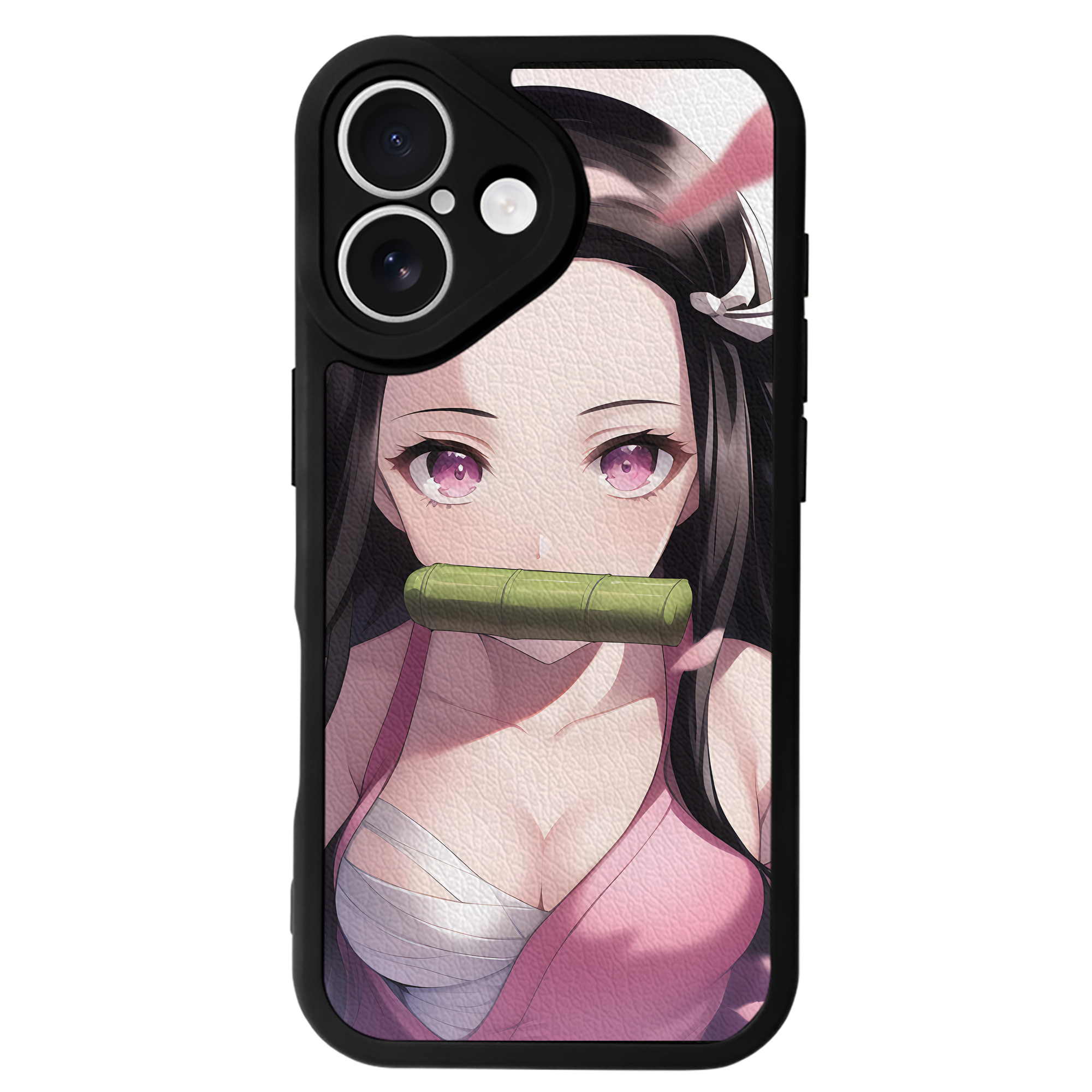 （画像用） 鬼滅の刃（きめつのやいば）竈門 禰󠄀豆子／かまど ねずこ Kamado Nezuko 【iPhone 16シリーズ対応】シリコンスマホケース（レザー調） 材質：シリコン